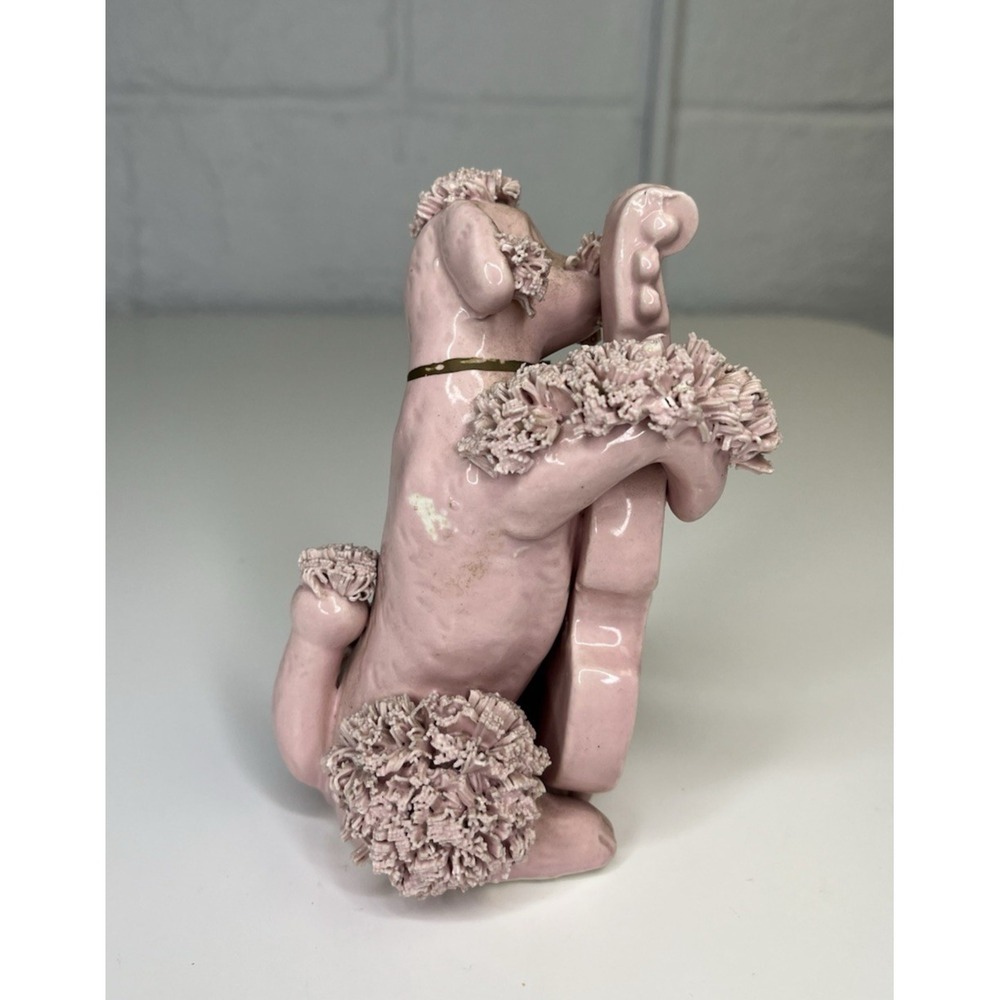 Vintage Pink Spaghetti Poodle Figurine Playing Cello Instrument Dog Puppy Rare - Picture 4 of 9